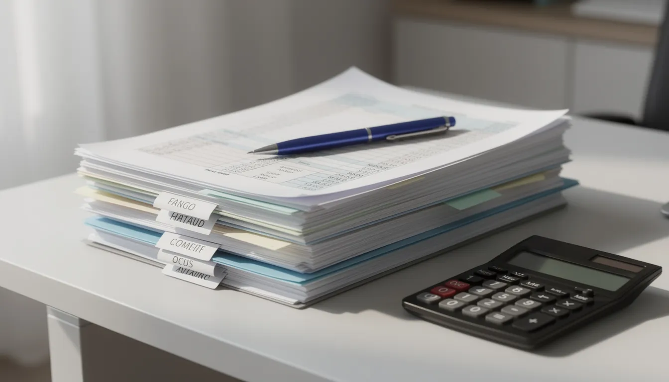 Divorce Mediation- How You Can Benefit With This Alternative Way 3 The image depicts a neatly organized stack of financial documents and forms on a desk, which may include information relevant to the divorce mediation process, such as child support and spousal support agreements. This setup suggests preparation for mediation sessions, where parties can review their financial issues and work towards a successful mediation outcome.